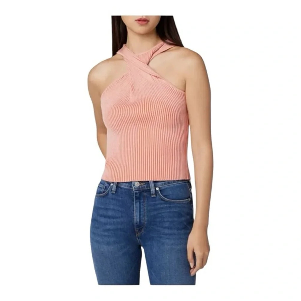 Hudson Jeans Twist‎ Neck Ribbed Halter Knit Top Pink Sleeveless Size L NWOT